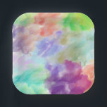 Modern Abstract Watercolor Clouds Colorful Pastel  Paper Plate<br><div class="desc">A stunning abstract design featuring soft,  ethereal watercolor clouds in a vibrant palette of purple,  teal,  lime,  and pink. This artistic pastel wash creates a dreamy,  modern aesthetic perfect for personalized stationery,  home decor accents,  or unique gift wrapping. Ideal for those who love contemporary fine art textures.</div>