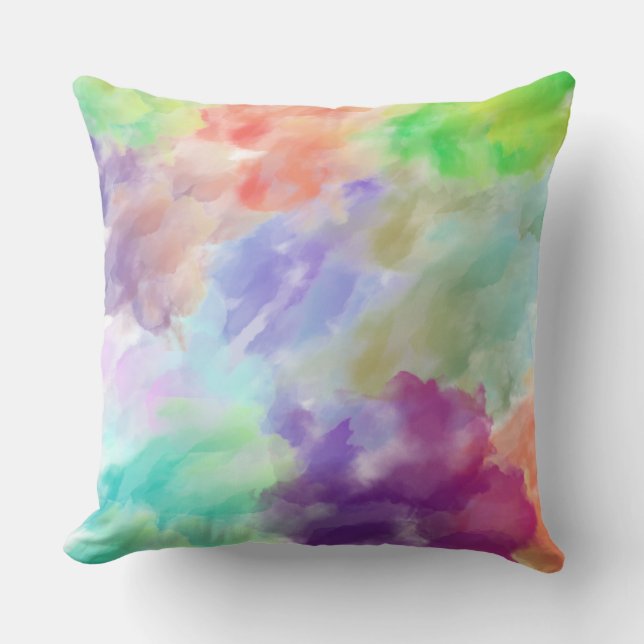 Modern Abstract Watercolor Clouds Colourful Pastel Cushion (Front)