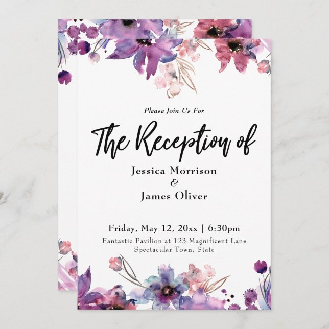 Modern Abstract Watercolor Florals Reception Invitation (Front/Back)