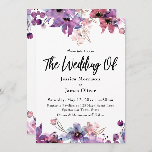 Modern Abstract Watercolor Florals The Wedding Of Invitation (Front/Back)