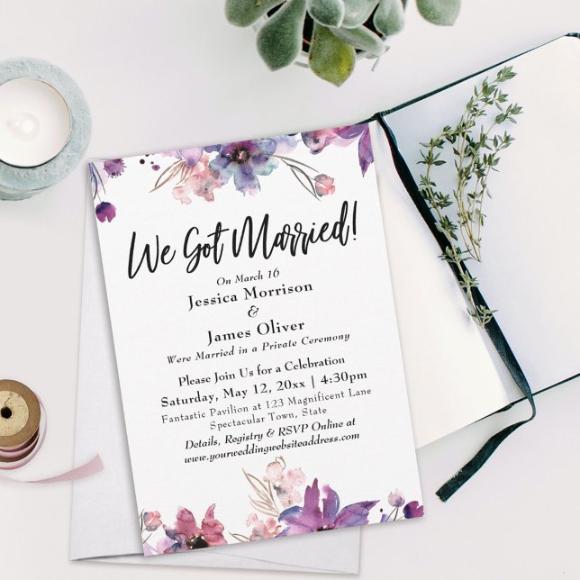 Modern Abstract Watercolor Florals We Got Married! Invitation (Creator Uploaded)