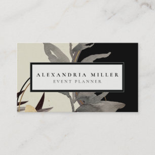 Modern Abstract Watercolor Leaves Black Business Card