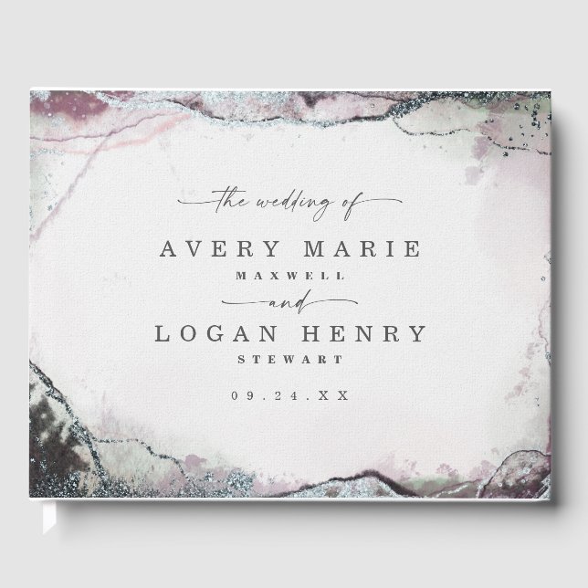 Modern Abstract Watercolor Light Purple Wedding Guest Book (Front)