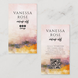 Modern Abstract Watercolor Makeup Artist QR Code Business Card