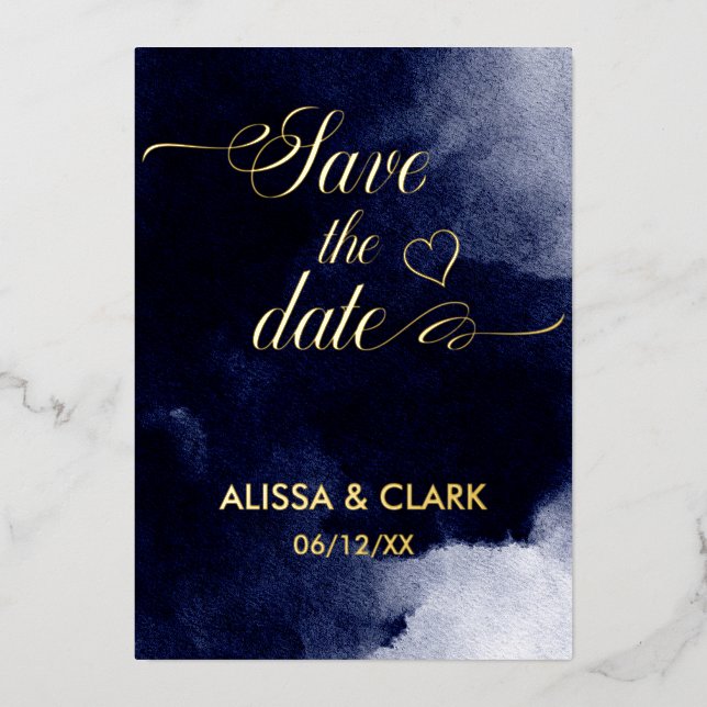 Modern Abstract Watercolor Navy Save The Date (Front)