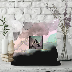 Modern Abstract Watercolor Pastel Monogram Cushion
