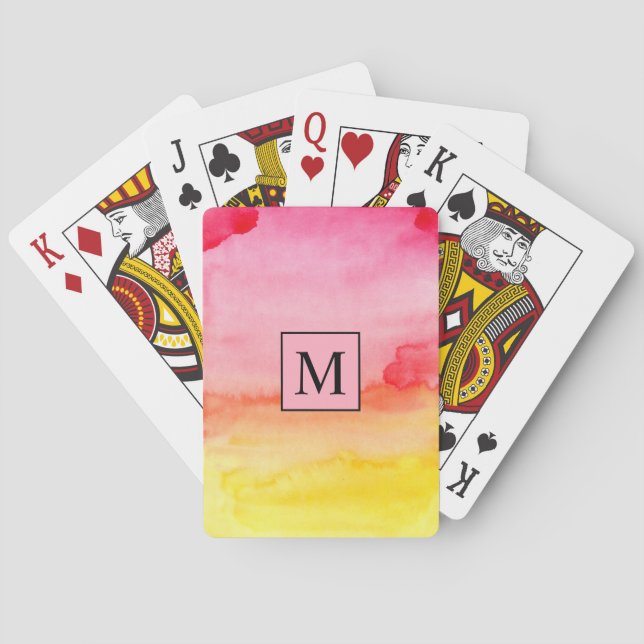 Modern Abstract Watercolor Pattern with Monogram Playing Cards (Back)