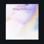 Modern Abstract Watercolor Purple Gold Name Script Notepad<br><div class="desc">Easily personalise this glamourous style abstract lilac watercolor paint and faux gold spray background with your custom name.</div>