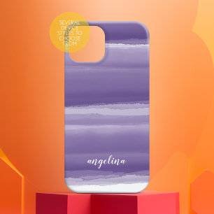 Modern Abstract Watercolor Purple script Name iPhone 13 Mini Case