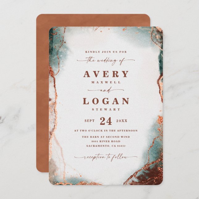 Modern Abstract Watercolor Terracotta Wedding Invitation (Front/Back)