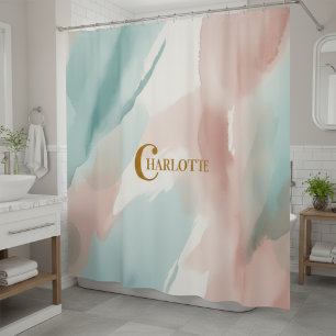 Modern Abstract Watercolor Wash Sage & Blush  Shower Curtain
