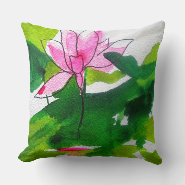 Modern abstract waterlily watercolour art cushion (Front)