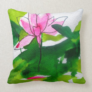 Modern abstract waterlily watercolour art cushion
