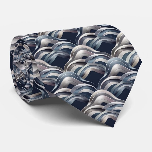 Modern Abstract Wave Pattern Tie (Rolled)