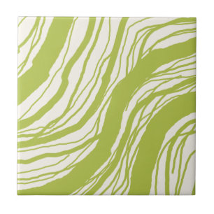 Modern Abstract Wavy Lines Avocado Green White Tile