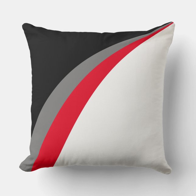 Modern Abstract Wavy Lines on Black, Red & White Cushion (Front)