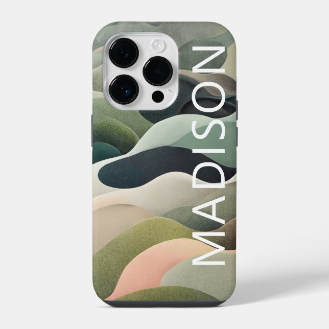 Modern Abstract Wavy Pattern Personalised Name iPhone Case (Back)