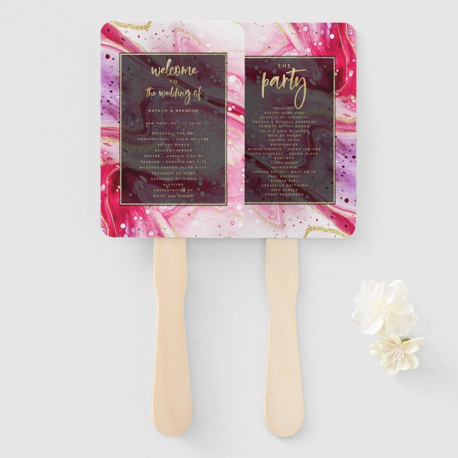 "modern abstract wedding program hand fan (Front and Back)