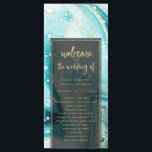 "modern abstract wedding program programme<br><div class="desc">Inky Splash Teal Aqua Marble with Gold foil Painted Alcohol Ink background texture, gold foil look veins and streaky lines, and lots of cells and dots. A super trendy ultra Modern Luxe Look for any season, with bright colourful colour palette : Black, Aqua, Teal, Turquoise, Ocean Blue green, White, and...</div>