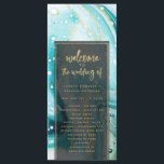 "modern abstract wedding program programme<br><div class="desc">Inky Splash Teal Aqua Marble with Gold foil Painted Alcohol Ink background texture, gold foil look veins and streaky lines, and lots of cells and dots. A super trendy ultra Modern Luxe Look for any season, with bright colourful colour palette : Black, Aqua, Teal, Turquoise, Ocean Blue green, White, and...</div>