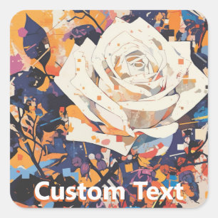 Modern Abstract White Rose Custom Square Sticker