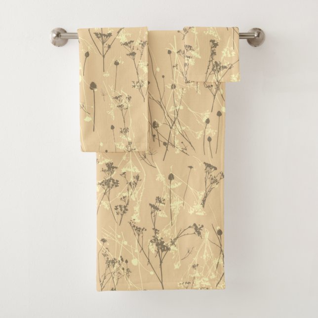 Modern Abstract Wildflowers Cream Beige Bath Towel Set (Insitu)