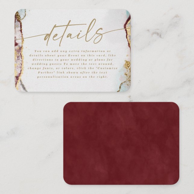 Modern Abstract Wine Red & Gold Wedding Details Enclosure Card (Front/Back)
