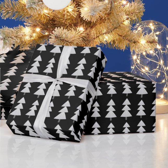 Modern Abstract Winter Christmas Tree Black Grey Wrapping Paper (Holidays)