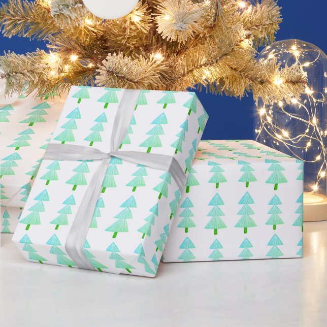Modern Abstract Winter Christmas Tree Turquoise  Wrapping Paper (Holidays)