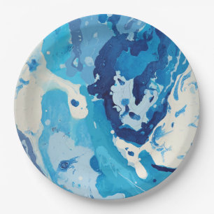 Modern abstract with pastel shades of blue ocean paper plate