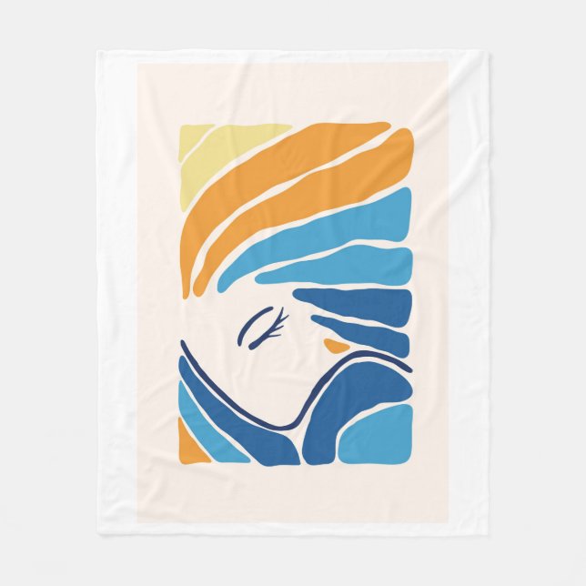 Modern Abstract Woman Face Fleece Blanket  (Front)
