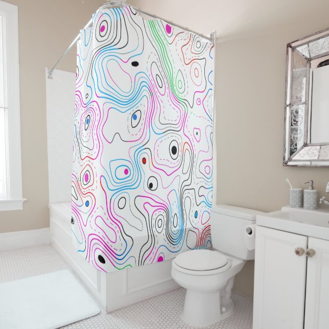 Modern Abstract Woodgrain Pattern Shower Curtain (In Situ)