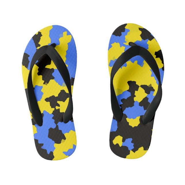 Modern Abstract Yellow Blue Black Pattern Design Kid's Jandals (Footbed)