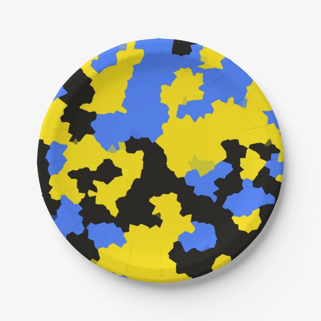 Modern Abstract Yellow Blue Black Pattern Design Paper Plate (Front)