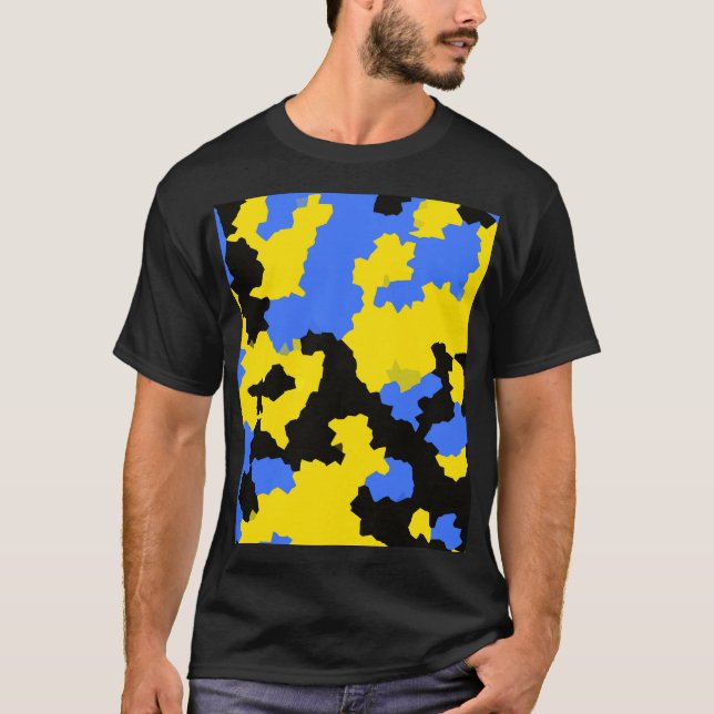 Modern Abstract Yellow Blue Black Pattern Design T-Shirt (Front)