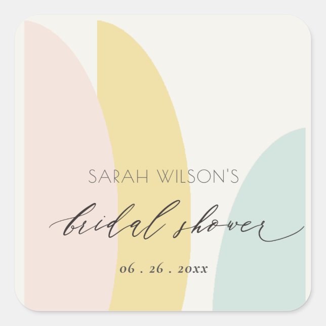 Modern Abstract Yellow Blush Aqua Bridal Shower Square Sticker (Front)