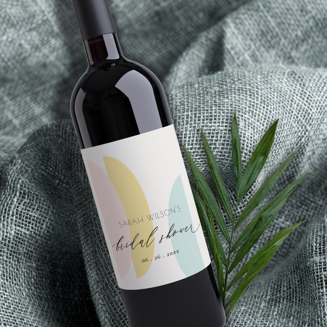 Modern Abstract Yellow Blush Aqua Bridal Shower Wine Label (Creator Uploaded)