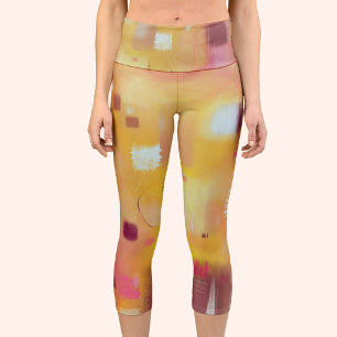 Modern Abstract Yellow Capri Leggings