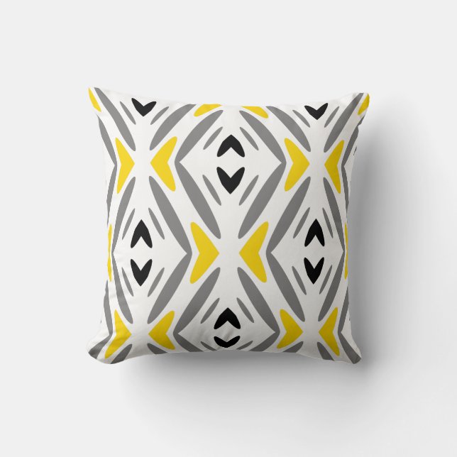 Modern Abstract Yellow Grey Diamond Cushion (Front)