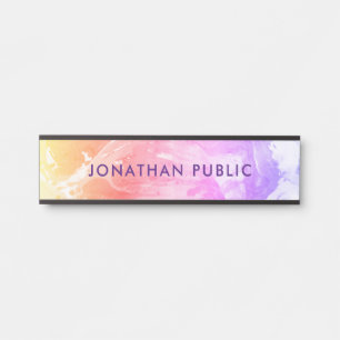 Modern Abstract Yellow Orange Purple White Marble Door Sign
