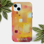 Modern Abstract Yellow Personalised iPhone 15 Mini Case<br><div class="desc">A contemporary modern abstract watercolor painting in warm autumn or fall colours. Yellow ochre,  pink,  orange and cream. Original art by Nic Squirrell.  Change the name to personalise.</div>