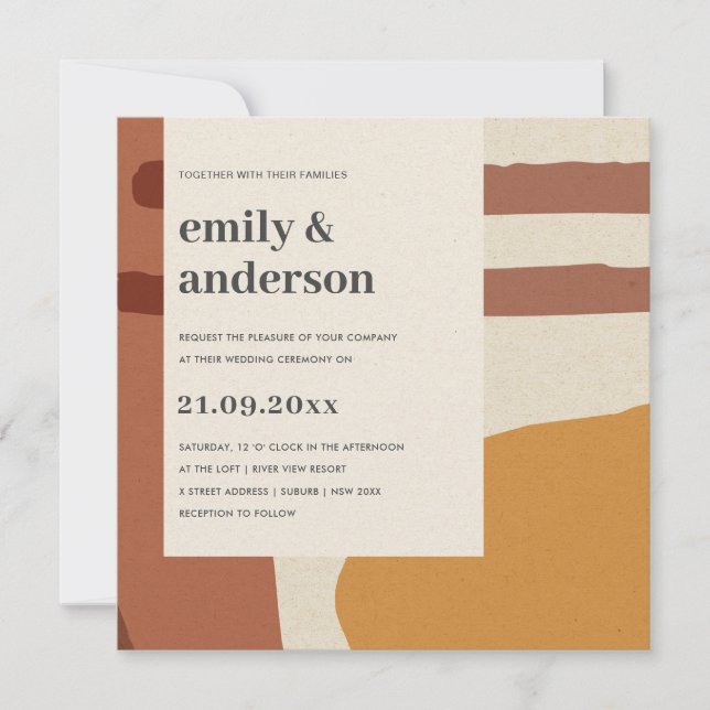 MODERN ABSTRACT YELLOW TERRACOTTA ARTISTIC WEDDING INVITATION (Front)