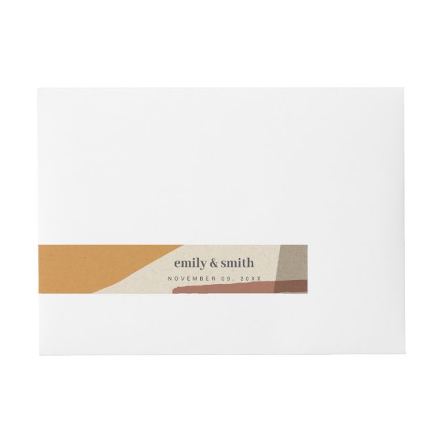 MODERN ABSTRACT YELLOW TERRACOTTA ARTISTIC WEDDING WRAPAROUND ADDRESS LABEL (Front)