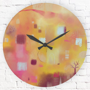 Modern Abstract Yellow Watercolor Round Clock