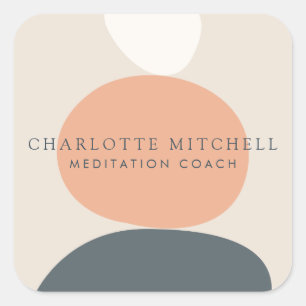 Modern Abstract Zen Stones Peach/Blue Logo Square Sticker