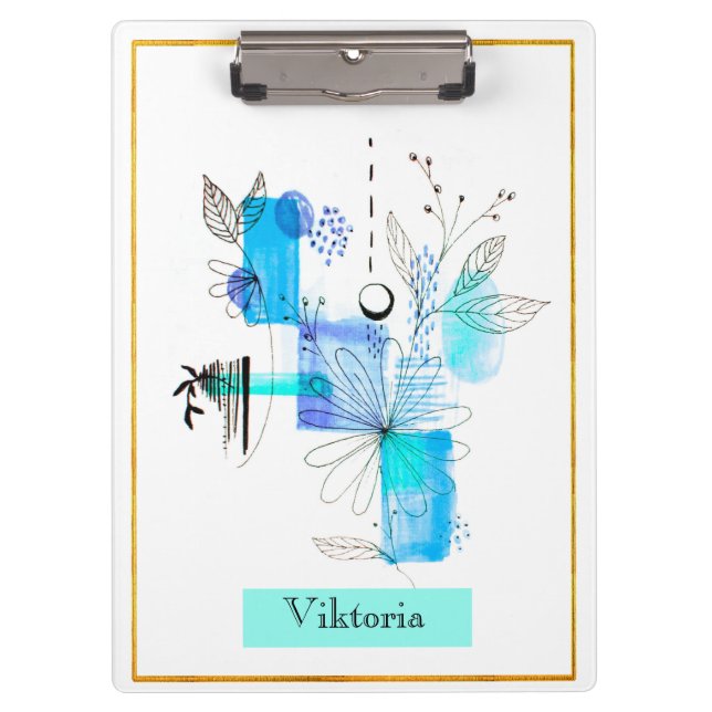 Modern Abstraction Black and Blue Clipboard (Front)