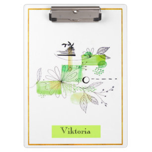 Modern Abstraction Black and Green Clipboard