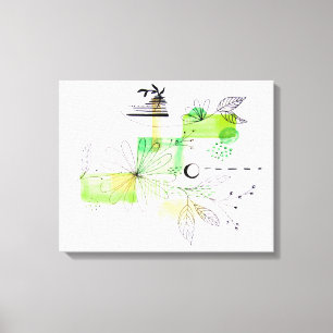 Modern Abstraction Black and Green Floral Canvas Print