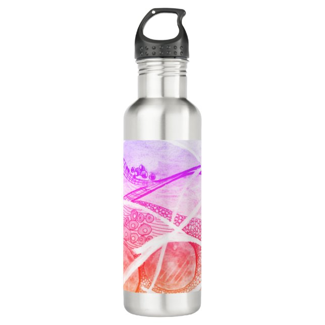 Modern Abstraction Black and Pink Planets Space 710 Ml Water Bottle (Front)