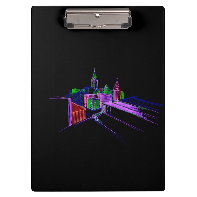 Modern Abstraction Black Colourful City Clipboard (Front)